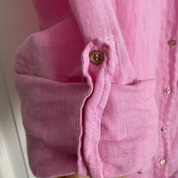 Zara Long Sleeve Linen Button Down Shirt S Pink - Picture 8 of 11